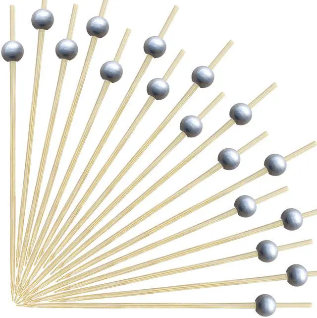 Main image of 200 PCS Silver Cocktail Picks Fancy Bamboo Toothpicks for Appetizers Skewers 4.7 Inch Food Picks for Charcuterie Sticks Boards Accessories (Silver)