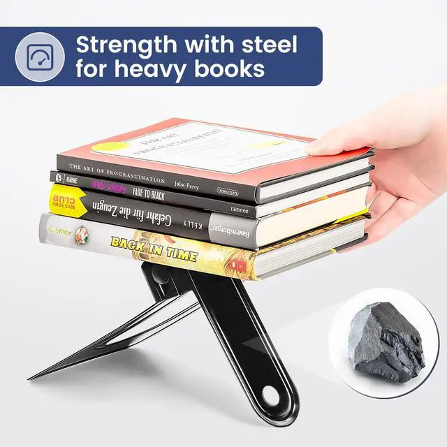 Alt view image 2 of 7 - 7 Pairs Book Ends, Heavy Duty Bookends for Shelves, Black | Book Holder for Shelf, Non-Skid Metal Book Holders, Book Ends for Heavy Books, Book Stopper for Library, Office Supplies