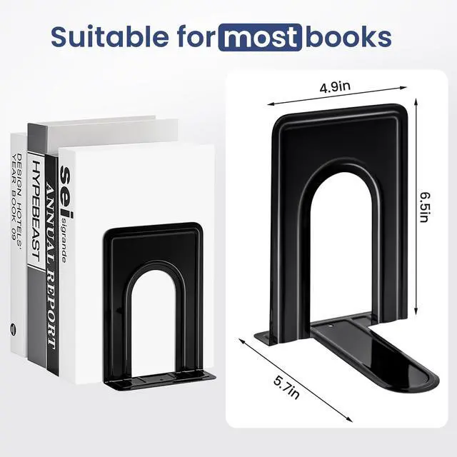 Alt view image 3 of 7 - 7 Pairs Book Ends, Heavy Duty Bookends for Shelves, Black | Book Holder for Shelf, Non-Skid Metal Book Holders, Book Ends for Heavy Books, Book Stopper for Library, Office Supplies