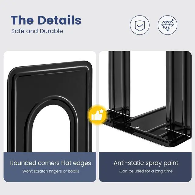 Alt view image 5 of 7 - 7 Pairs Book Ends, Heavy Duty Bookends for Shelves, Black | Book Holder for Shelf, Non-Skid Metal Book Holders, Book Ends for Heavy Books, Book Stopper for Library, Office Supplies