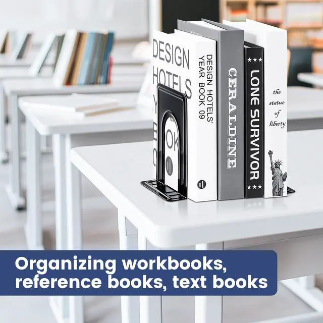 Alt view image 7 of 7 - 7 Pairs Book Ends, Heavy Duty Bookends for Shelves, Black | Book Holder for Shelf, Non-Skid Metal Book Holders, Book Ends for Heavy Books, Book Stopper for Library, Office Supplies