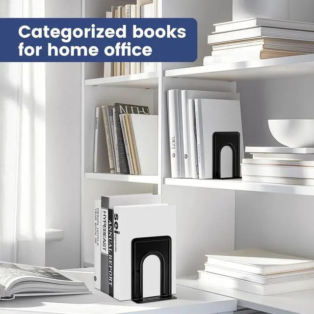 Alt view image 6 of 7 - 7 Pairs Book Ends, Heavy Duty Bookends for Shelves, Black | Book Holder for Shelf, Non-Skid Metal Book Holders, Book Ends for Heavy Books, Book Stopper for Library, Office Supplies
