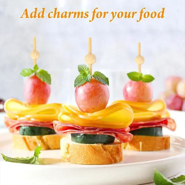 Alt view image 2 of 7 - 200PCS Cocktail Picks, Natural Fancy Toothpicks for Appetizers | Wooden Ball Bamboo Skewers, 4.7 in Long Decorative Cocktail Sticks for Drinks, Food, Fruit, Charcuterie Accessories, Party