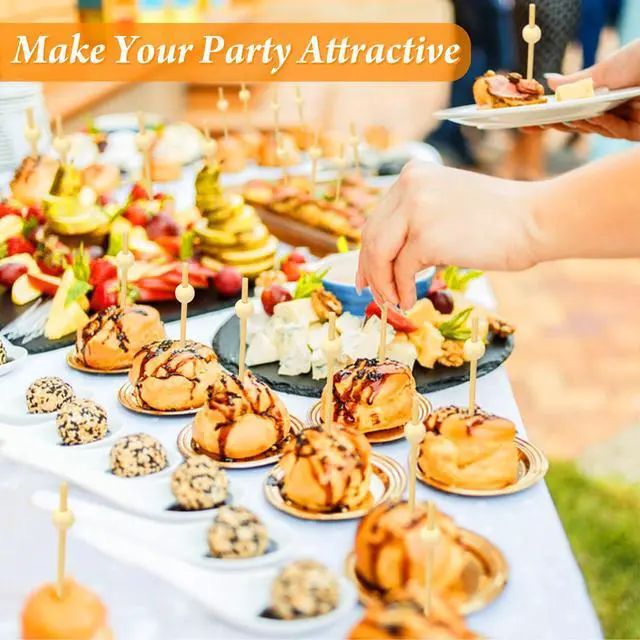 Alt view image 4 of 7 - 200PCS Cocktail Picks, Natural Fancy Toothpicks for Appetizers | Wooden Ball Bamboo Skewers, 4.7 in Long Decorative Cocktail Sticks for Drinks, Food, Fruit, Charcuterie Accessories, Party