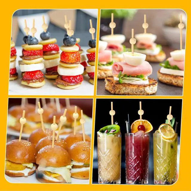 Alt view image 7 of 7 - 200PCS Cocktail Picks, Natural Fancy Toothpicks for Appetizers | Wooden Ball Bamboo Skewers, 4.7 in Long Decorative Cocktail Sticks for Drinks, Food, Fruit, Charcuterie Accessories, Party