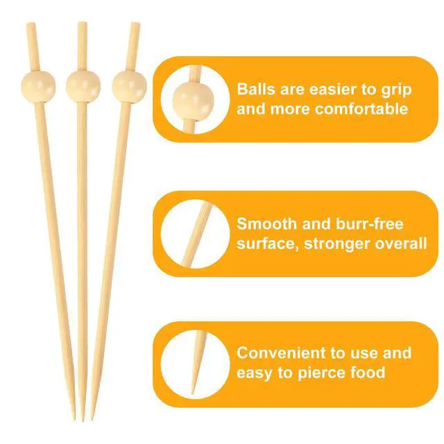 Alt view image 5 of 7 - 200PCS Cocktail Picks, Natural Fancy Toothpicks for Appetizers | Wooden Ball Bamboo Skewers, 4.7 in Long Decorative Cocktail Sticks for Drinks, Food, Fruit, Charcuterie Accessories, Party