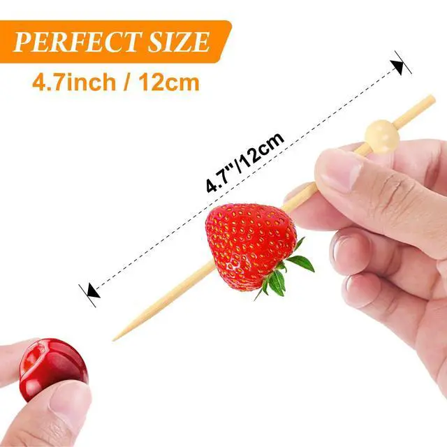 Alt view image 6 of 7 - 200PCS Cocktail Picks, Natural Fancy Toothpicks for Appetizers | Wooden Ball Bamboo Skewers, 4.7 in Long Decorative Cocktail Sticks for Drinks, Food, Fruit, Charcuterie Accessories, Party