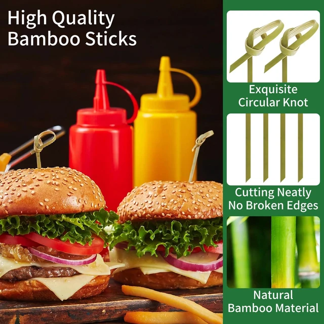 Alt view image 4 of 7 - 200 Pcs 4.7 Inch Bamboo Cocktail Picks,Bamboo Skewers for Fruit | Fancy Knot Appetizer Skewers,Eco-Friendly Biodegradable Cocktail Sticks for Drinks, Fruit, Charcuterie, Party Supplies