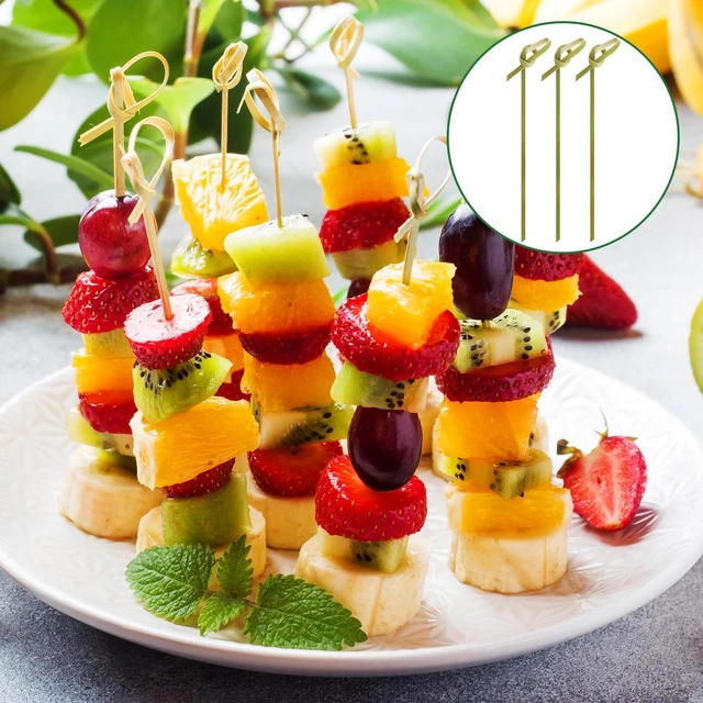 Alt view image 5 of 7 - 200 Pcs 4.7 Inch Bamboo Cocktail Picks,Bamboo Skewers for Fruit | Fancy Knot Appetizer Skewers,Eco-Friendly Biodegradable Cocktail Sticks for Drinks, Fruit, Charcuterie, Party Supplies