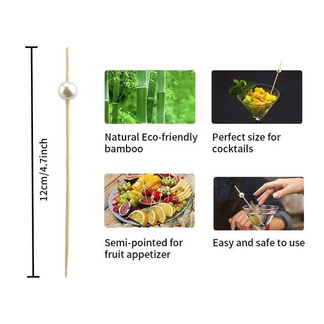 Alt view image 2 of 7 - 200PCS Cocktail Picks Toothpicks for Appetizers Charcuterie Accessories Cocktail Picks for Drinks Bamboo Toothpicks Cocktail Toothpicks White Pearl Toothpicks for Food Fruit Long Toothpicks 4.7Inch