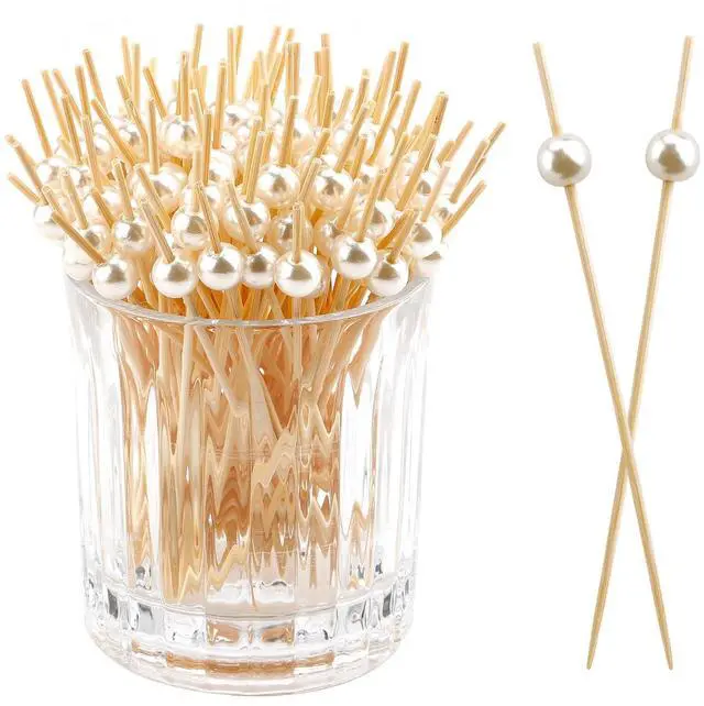 Main image of 200PCS Cocktail Picks Toothpicks for Appetizers Charcuterie Accessories Cocktail Picks for Drinks Bamboo Toothpicks Cocktail Toothpicks White Pearl Toothpicks for Food Fruit Long Toothpicks 4.7Inch