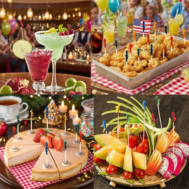 Alt view image 2 of 7 - 400PCS Fancy Toothpicks for Appetizers, 2.6IN Appetizer Picks for Cocktail Party Drinks Fruit Sandwiches, Decor Charcuterie Boards Accessories, Skewers for Appetizers,Frill Toothpicks for Food