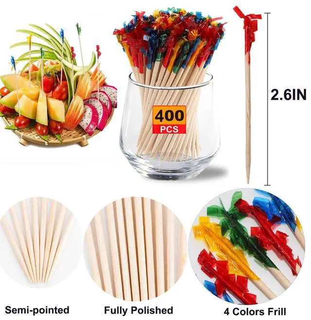 Alt view image 3 of 7 - 400PCS Fancy Toothpicks for Appetizers, 2.6IN Appetizer Picks for Cocktail Party Drinks Fruit Sandwiches, Decor Charcuterie Boards Accessories, Skewers for Appetizers,Frill Toothpicks for Food