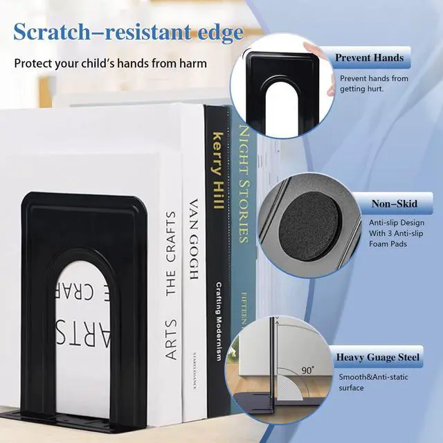 Alt view image 2 of 7 - 30 Pcs Metal Book Ends for Shelves, Heavy Duty Bookends for Office Home Kitchen Decorative, Nonskid Book Ends to Hold Heavy Books Black 6.5 x 5 x 5.7 in, 15 Pairs