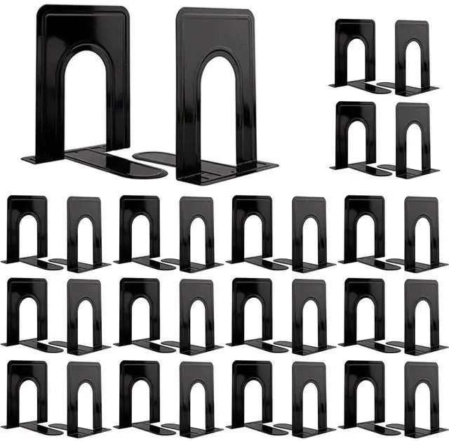 Main image of 30 Pcs Metal Book Ends for Shelves, Heavy Duty Bookends for Office Home Kitchen Decorative, Nonskid Book Ends to Hold Heavy Books Black 6.5 x 5 x 5.7 in, 15 Pairs