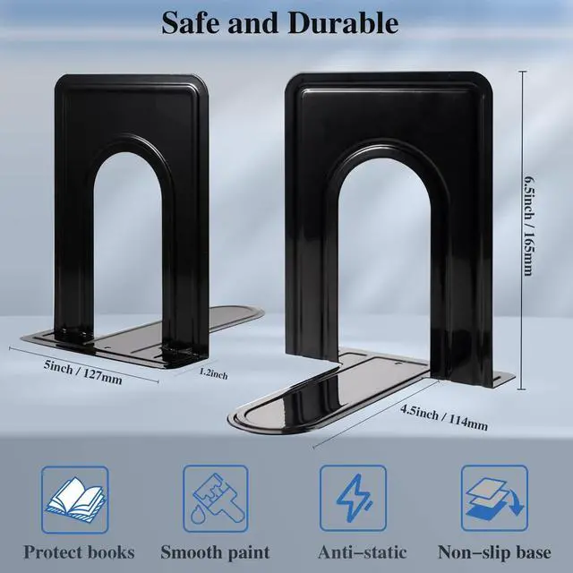 Alt view image 3 of 7 - 30 Pcs Metal Book Ends for Shelves, Heavy Duty Bookends for Office Home Kitchen Decorative, Nonskid Book Ends to Hold Heavy Books Black 6.5 x 5 x 5.7 in, 15 Pairs