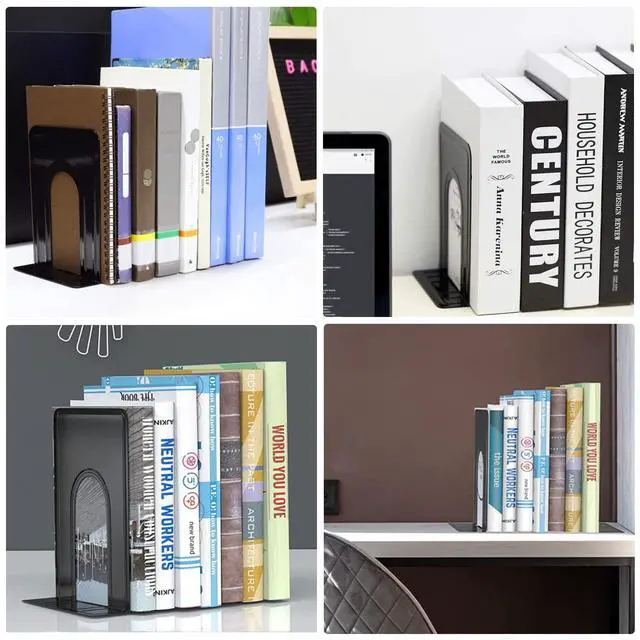 Alt view image 6 of 7 - 30 Pcs Metal Book Ends for Shelves, Heavy Duty Bookends for Office Home Kitchen Decorative, Nonskid Book Ends to Hold Heavy Books Black 6.5 x 5 x 5.7 in, 15 Pairs