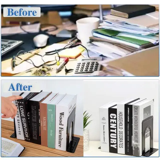 Alt view image 5 of 7 - 30 Pcs Metal Book Ends for Shelves, Heavy Duty Bookends for Office Home Kitchen Decorative, Nonskid Book Ends to Hold Heavy Books Black 6.5 x 5 x 5.7 in, 15 Pairs