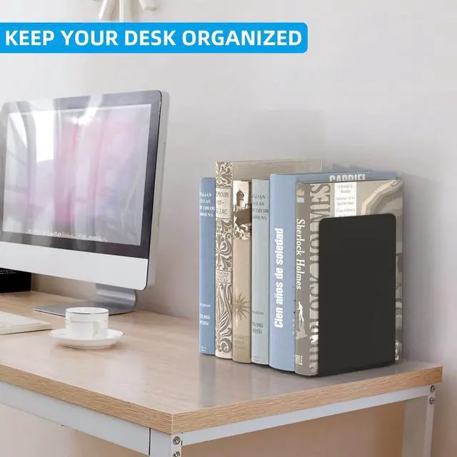 Alt view image 4 of 7 - Bookends 3 Pairs, Black Metal Book Ends, Heavy Bookends for Shelves, Book Stopper for Heavy Books, Book Organizer for Home Office School Supplies