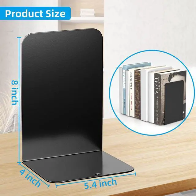 Alt view image 2 of 7 - Bookends 3 Pairs, Black Metal Book Ends, Heavy Bookends for Shelves, Book Stopper for Heavy Books, Book Organizer for Home Office School Supplies