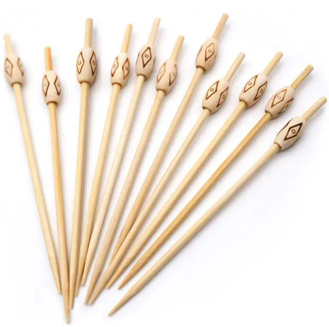 Main image of 200PCS Oval Wood Pearl Cocktail Picks for Drinks&Food, 4.7 Inch Fancy Decorative Cocktail Toothpicks Food Picks, Decorative Bamboo picks for Hallowen Parties Bar Hotel Events July 4th