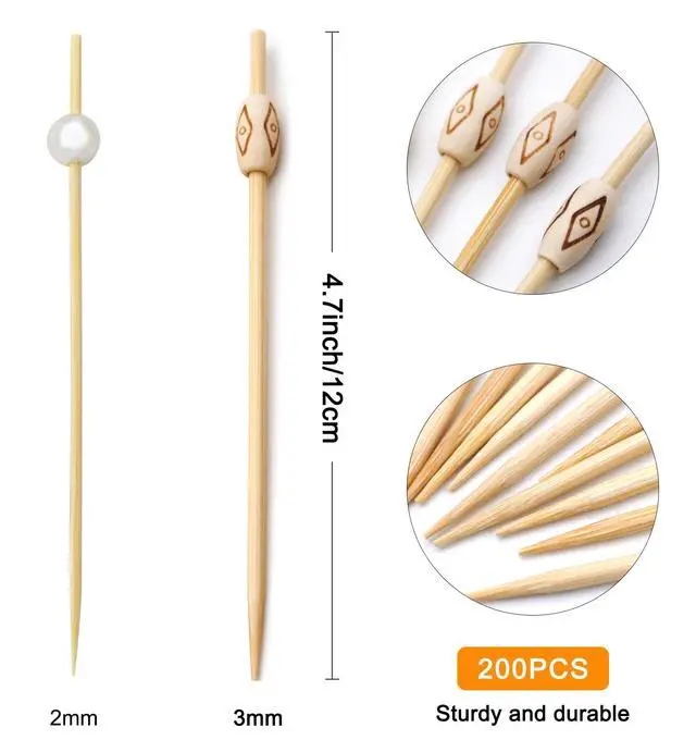 Alt view image 2 of 7 - 200PCS Oval Wood Pearl Cocktail Picks for Drinks&Food, 4.7 Inch Fancy Decorative Cocktail Toothpicks Food Picks, Decorative Bamboo picks for Hallowen Parties Bar Hotel Events July 4th