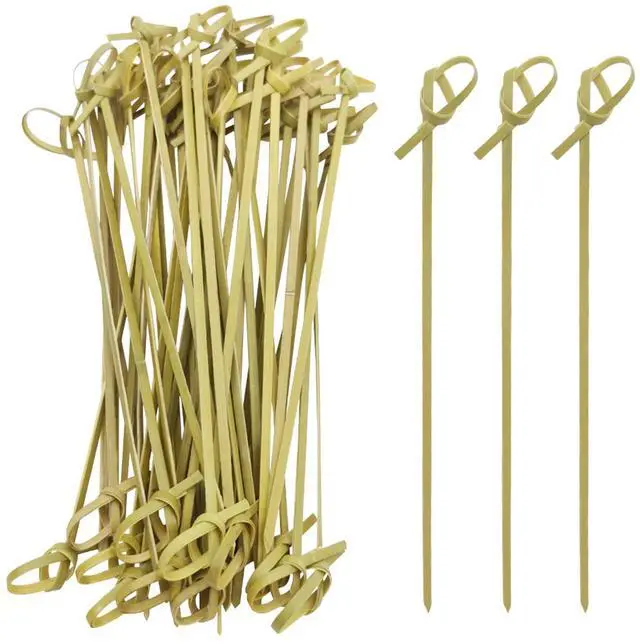 Main image of Bamboo Cocktail Picks 200 PCS Bamboo Skewers 4 Inch with Looped Knot, Food Picks,Party Toothpicks for Appetizers,Cocktail Drinks,Barbecue Snacks,Club Sandwiches.