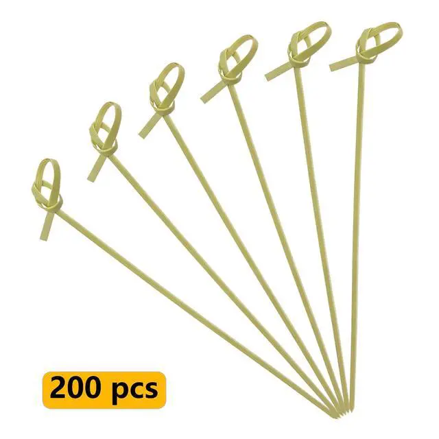 Alt view image 2 of 7 - Bamboo Cocktail Picks 200 PCS Bamboo Skewers 4 Inch with Looped Knot, Food Picks,Party Toothpicks for Appetizers,Cocktail Drinks,Barbecue Snacks,Club Sandwiches.
