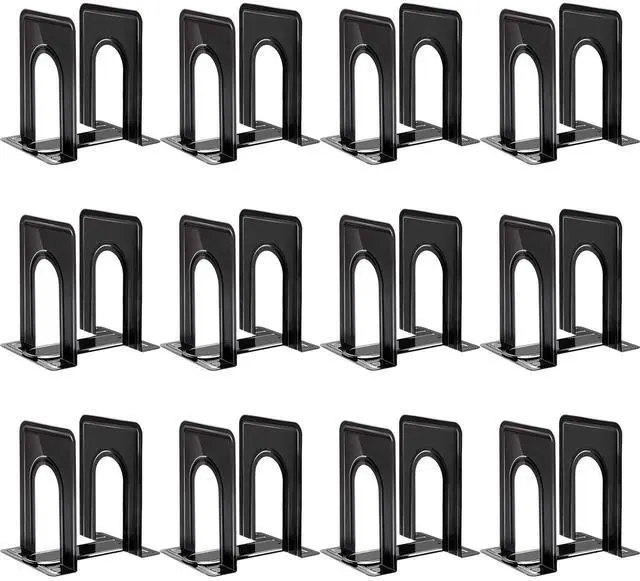 Main image of 12 Pairs Book Ends, Heavy Duty Bookends for Shelves, Black | Book Holder for Shelf, Non-Skid Metal Book Holders, Book Ends for Heavy Books, Book Stopper for Library, Desk Organizer