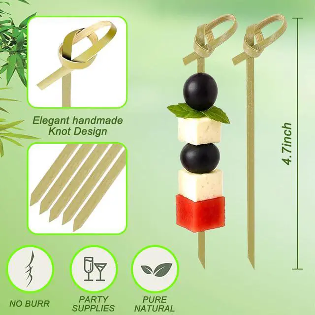 Alt view image 2 of 7 - 200 PCS Bamboo Knot Skewers,Cocktail Picks Fancy Toothpicks for Appetizers | 4.7 Inch Bamboo Appetizer Skewers for Fruit,Sandwich Sticks Party Picks for Food, Cocktail Garnish Charcuterie Accessories