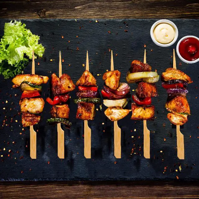 Alt view image 4 of 7 - 200 PCS Bamboo Skewers for Appetizers, 4.7 Inch Toothpicks Cocktail Picks | Mini Food Sticks for Drinks, Fruit Kababs, Sausage, Barbecue Snacks, Natural Wooden Paddle Skewer, Charcuterie Accessories