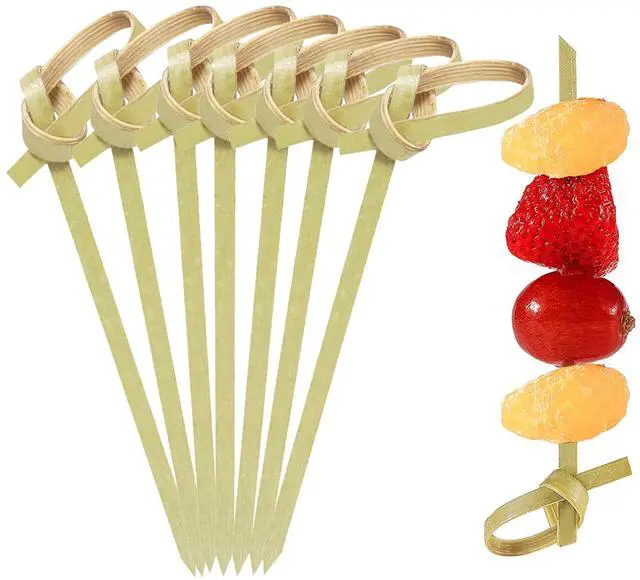 Main image of 200 Pack Bamboo Knot Cocktail Picks 3.5 Inch, Long Fancy Toothpicks with Looped Knot, Food Picks for Appetizers Christmas Wedding Party Food Fruit Drinks Garnish Skewer Sticks (3.5 In)