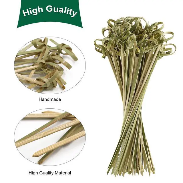 Alt view image 2 of 7 - 200 Pack Bamboo Knot Cocktail Picks 3.5 Inch, Long Fancy Toothpicks with Looped Knot, Food Picks for Appetizers Christmas Wedding Party Food Fruit Drinks Garnish Skewer Sticks (3.5 In)