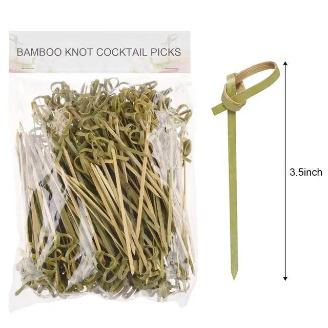 Alt view image 3 of 7 - 200 Pack Bamboo Knot Cocktail Picks 3.5 Inch, Long Fancy Toothpicks with Looped Knot, Food Picks for Appetizers Christmas Wedding Party Food Fruit Drinks Garnish Skewer Sticks (3.5 In)