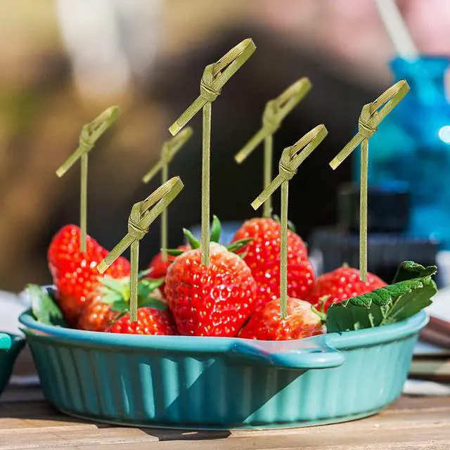 Alt view image 5 of 7 - 200 Pack Bamboo Knot Cocktail Picks 3.5 Inch, Long Fancy Toothpicks with Looped Knot, Food Picks for Appetizers Christmas Wedding Party Food Fruit Drinks Garnish Skewer Sticks (3.5 In)