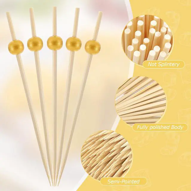 Alt view image 3 of 7 - 200 PCS Bamboo Cocktail Sticks Skewers, 4.7 Inch Toothpicks for Appetizers for Drinks, Desserts, Fruit, Party, Charcuterie, Fancy Toothpicks, Gold Wooden Mini Food Picks Decorative