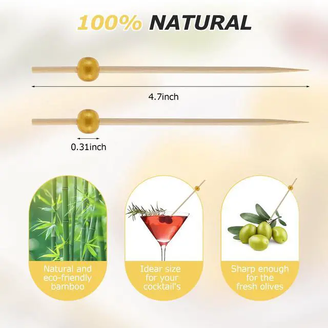 Alt view image 4 of 7 - 200 PCS Bamboo Cocktail Sticks Skewers, 4.7 Inch Toothpicks for Appetizers for Drinks, Desserts, Fruit, Party, Charcuterie, Fancy Toothpicks, Gold Wooden Mini Food Picks Decorative