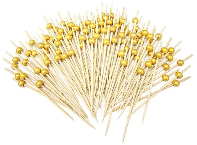 Main image of 200 PCS Bamboo Cocktail Sticks Skewers, 4.7 Inch Toothpicks for Appetizers for Drinks, Desserts, Fruit, Party, Charcuterie, Fancy Toothpicks, Gold Wooden Mini Food Picks Decorative