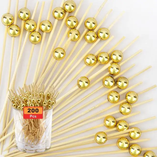 Main image of Picks 200PCS, Toothpicks for Appetizers, Fancy Tooth Picks, 4.7 Inches Skewers for Fruit Kabobs, Gold Party Supplies, Bamboo Sticks for Fruit Drinks Food Charcuterie Boards Accessories