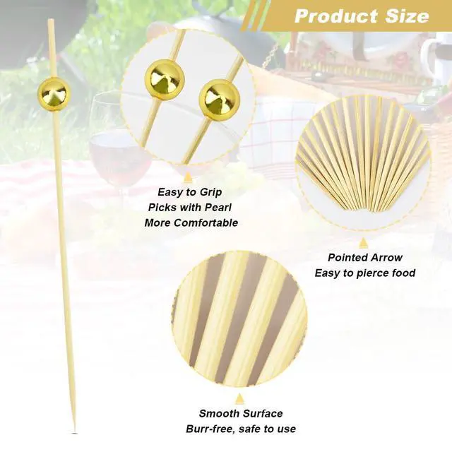 Alt view image 2 of 7 - Picks 200PCS, Toothpicks for Appetizers, Fancy Tooth Picks, 4.7 Inches Skewers for Fruit Kabobs, Gold Party Supplies, Bamboo Sticks for Fruit Drinks Food Charcuterie Boards Accessories