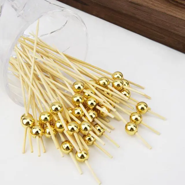 Alt view image 3 of 7 - Picks 200PCS, Toothpicks for Appetizers, Fancy Tooth Picks, 4.7 Inches Skewers for Fruit Kabobs, Gold Party Supplies, Bamboo Sticks for Fruit Drinks Food Charcuterie Boards Accessories