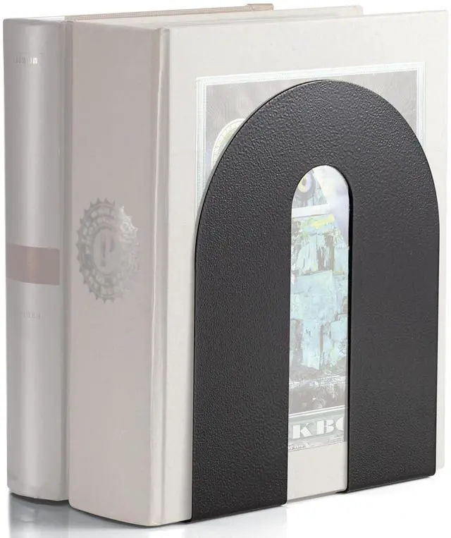Main image of Heavy Weighted Metal Bookends Set of 2, 10-Inch Steel Book Ends for Shelves, Non-Skid Base Book Supports for Books, Binders, and Office Organization, Black