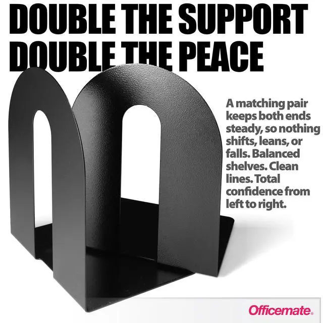 Alt view image 3 of 5 - Heavy Weighted Metal Bookends Set of 2, 10-Inch Steel Book Ends for Shelves, Non-Skid Base Book Supports for Books, Binders, and Office Organization, Black