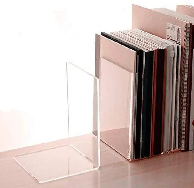 Alt view image 2 of 4 - 4 Pieces Bookends,Clear Acrylic Bookends for Shelves,Heavy Duty Book Ends and Desktop Organizer,Book Stopper for Books/Movies/CDs,7.3x4.8x4.8 inch