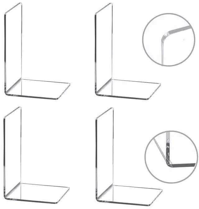 Main image of 4 Pieces Bookends,Clear Acrylic Bookends for Shelves,Heavy Duty Book Ends and Desktop Organizer,Book Stopper for Books/Movies/CDs,7.3x4.8x4.8 inch