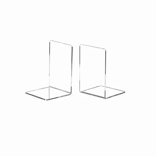 Alt view image 3 of 4 - 4 Pieces Bookends,Clear Acrylic Bookends for Shelves,Heavy Duty Book Ends and Desktop Organizer,Book Stopper for Books/Movies/CDs,7.3x4.8x4.8 inch
