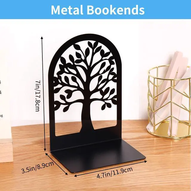 Alt view image 2 of 7 - Tree Bookends 10 Pack Black Metal Heavy Duty Book Supports for Shelves | Black Metal, Tree Silhouette Design, 5 Pairs, Sturdy Book Supports, for Home Office School and Library Shelves