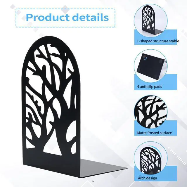 Alt view image 3 of 7 - Tree Bookends 10 Pack Black Metal Heavy Duty Book Supports for Shelves | Black Metal, Tree Silhouette Design, 5 Pairs, Sturdy Book Supports, for Home Office School and Library Shelves