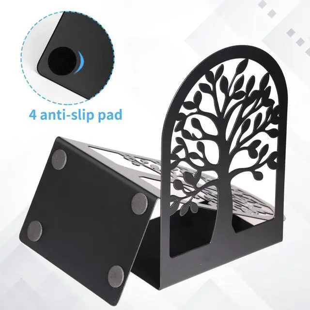 Alt view image 4 of 7 - Tree Bookends 10 Pack Black Metal Heavy Duty Book Supports for Shelves | Black Metal, Tree Silhouette Design, 5 Pairs, Sturdy Book Supports, for Home Office School and Library Shelves