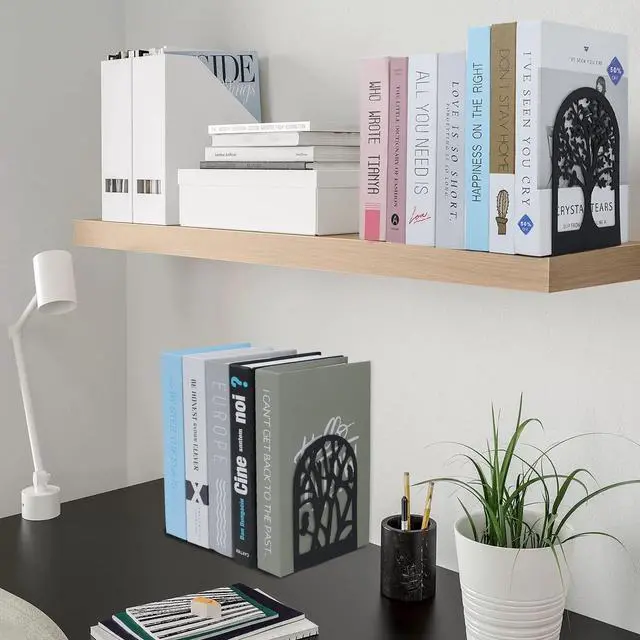 Alt view image 5 of 7 - Tree Bookends 10 Pack Black Metal Heavy Duty Book Supports for Shelves | Black Metal, Tree Silhouette Design, 5 Pairs, Sturdy Book Supports, for Home Office School and Library Shelves